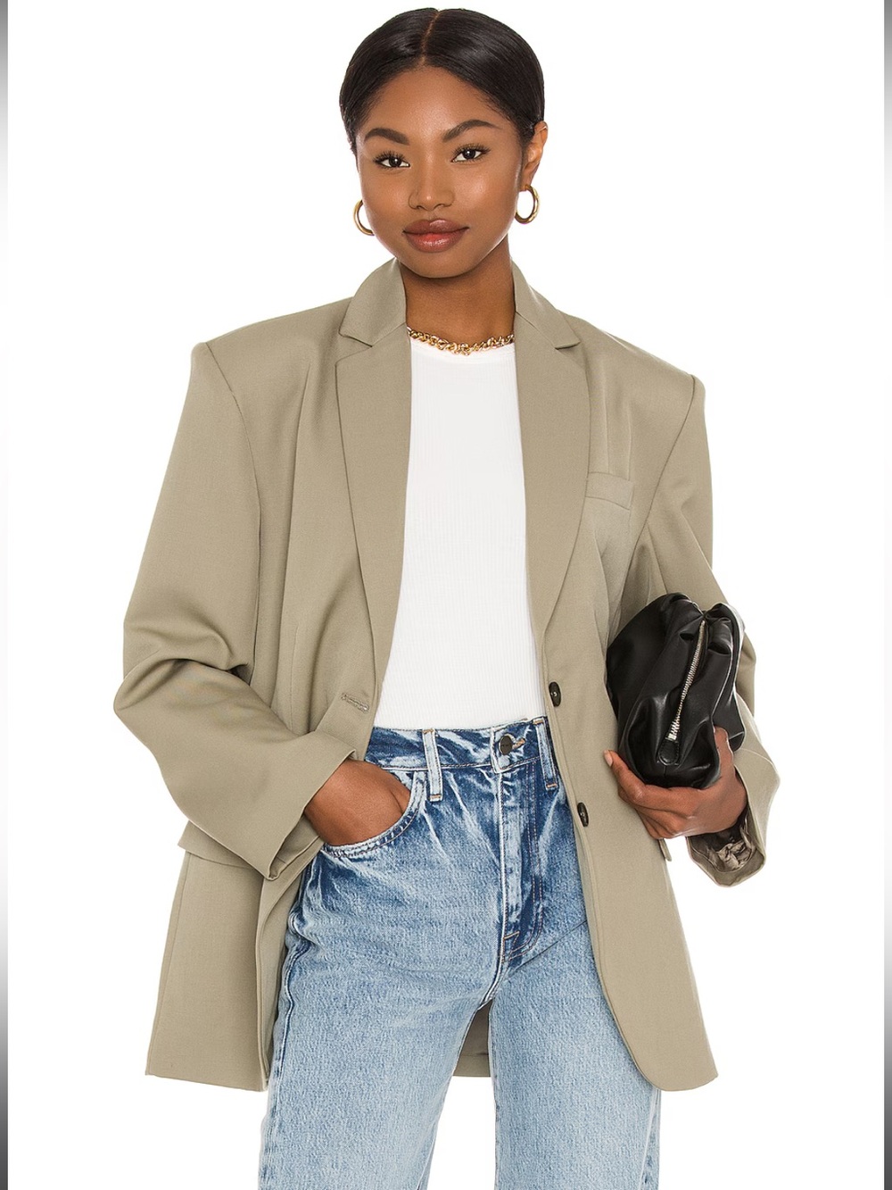 Anine Bing Quinn Khaki Green Two-Button Tailored Blazer XXS oversized